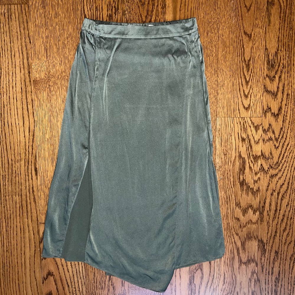 Vince Green Slip Midi Skirt with Slit
